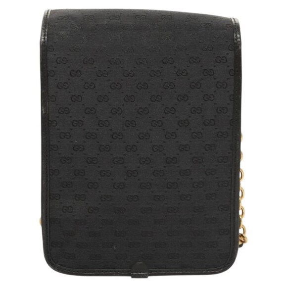 GUCCI Micro GG Canvas Bamboo Shoulder Bag PVC Black Gold Auth sw753 - Picture 4 of 15